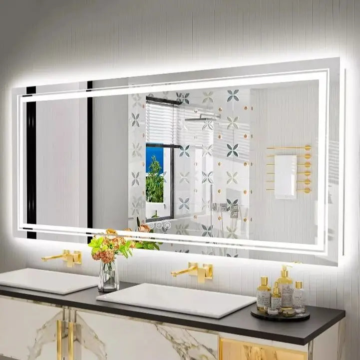 LED Bathroom Mirror Front And Backlit Lights Antifog Wall Mount