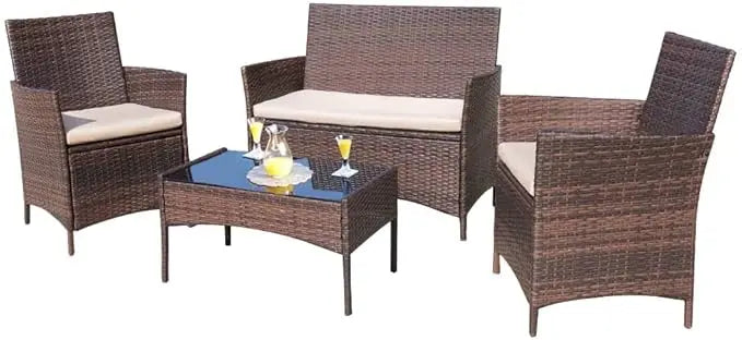 Outdoor Patio Furniture Set 4 Pieces Rattan Wicker Chairs