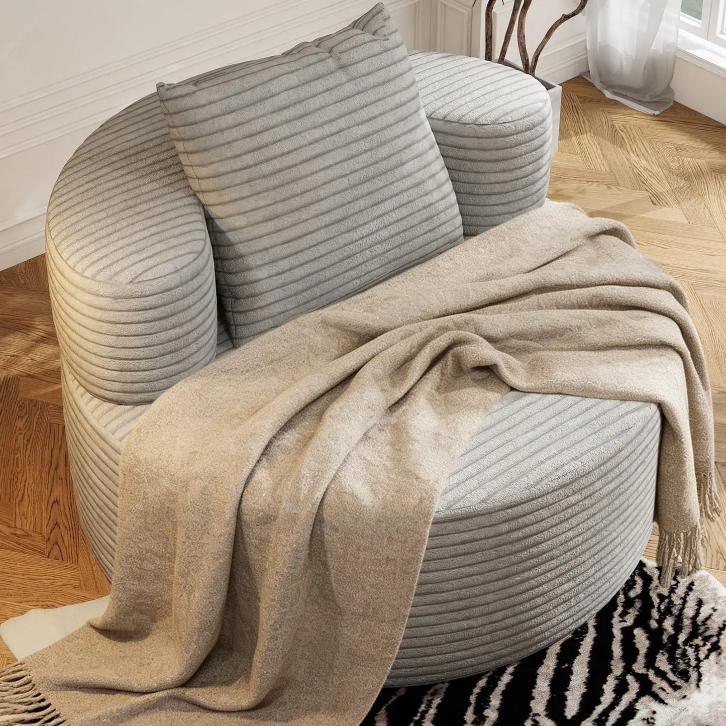 B.Sauraseng Upholstered Corduroy Round Accent Chair For Indoor Use