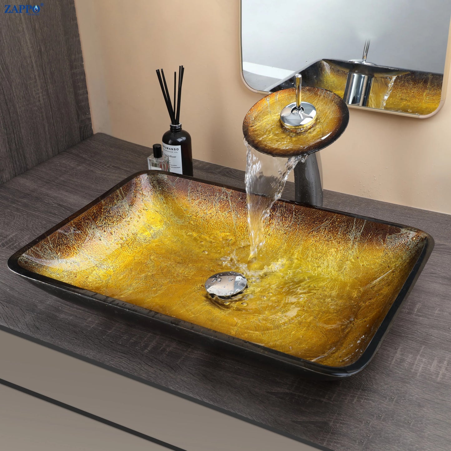 YANKSMART Tempered Glass Bathroom Basin Sink With Faucet Set