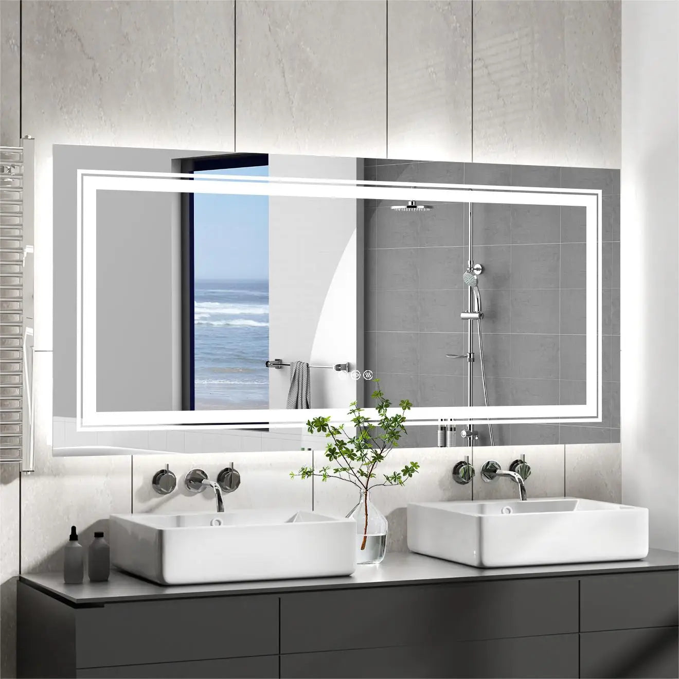LED Bathroom Mirror Front And Backlit Lights Antifog Wall Mount