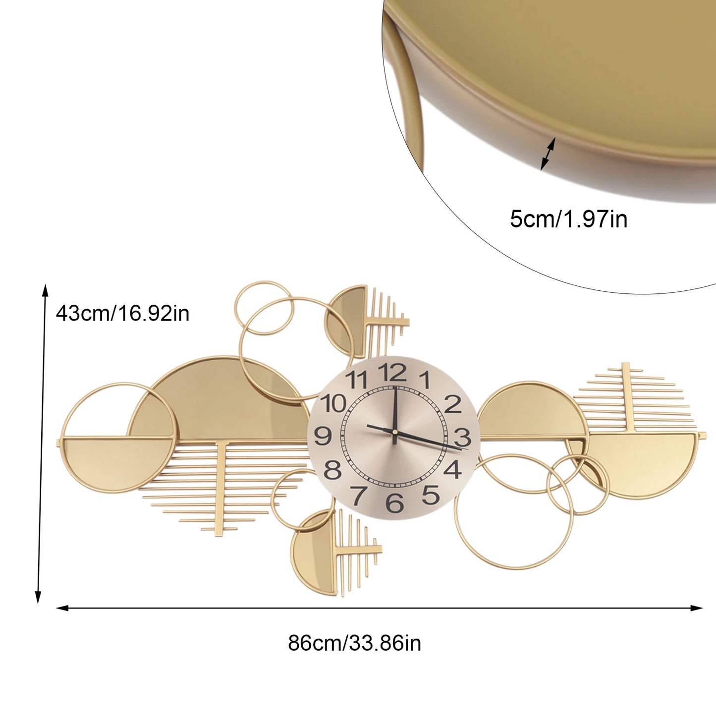 Creative Modern Metal Wall Clock Battery Operated Silent Minimalist Decorative