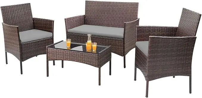 Outdoor Patio Furniture Set 4 Pieces Rattan Wicker Chairs