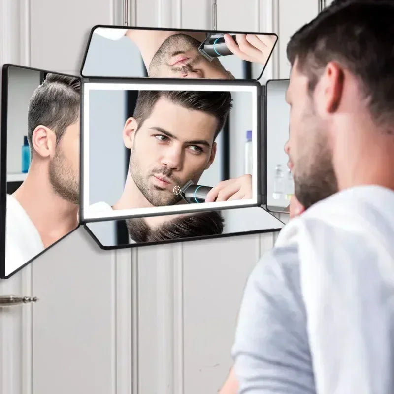 Self Haircut Mirror With LED Lights 360 Degree Rechargeable Adjustable