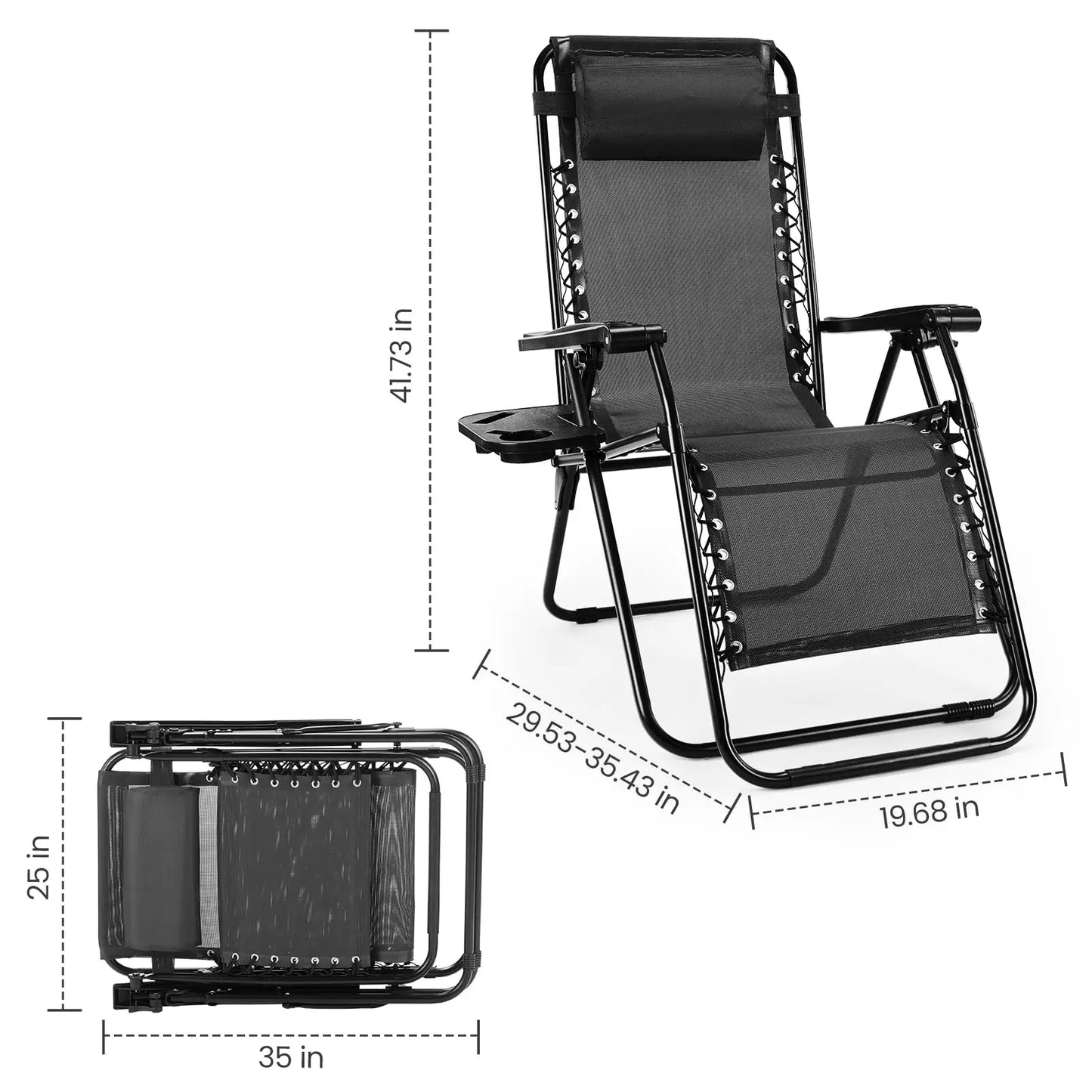JHK Zero Gravity Recliner Set 2 Portable Outdoor Chairs