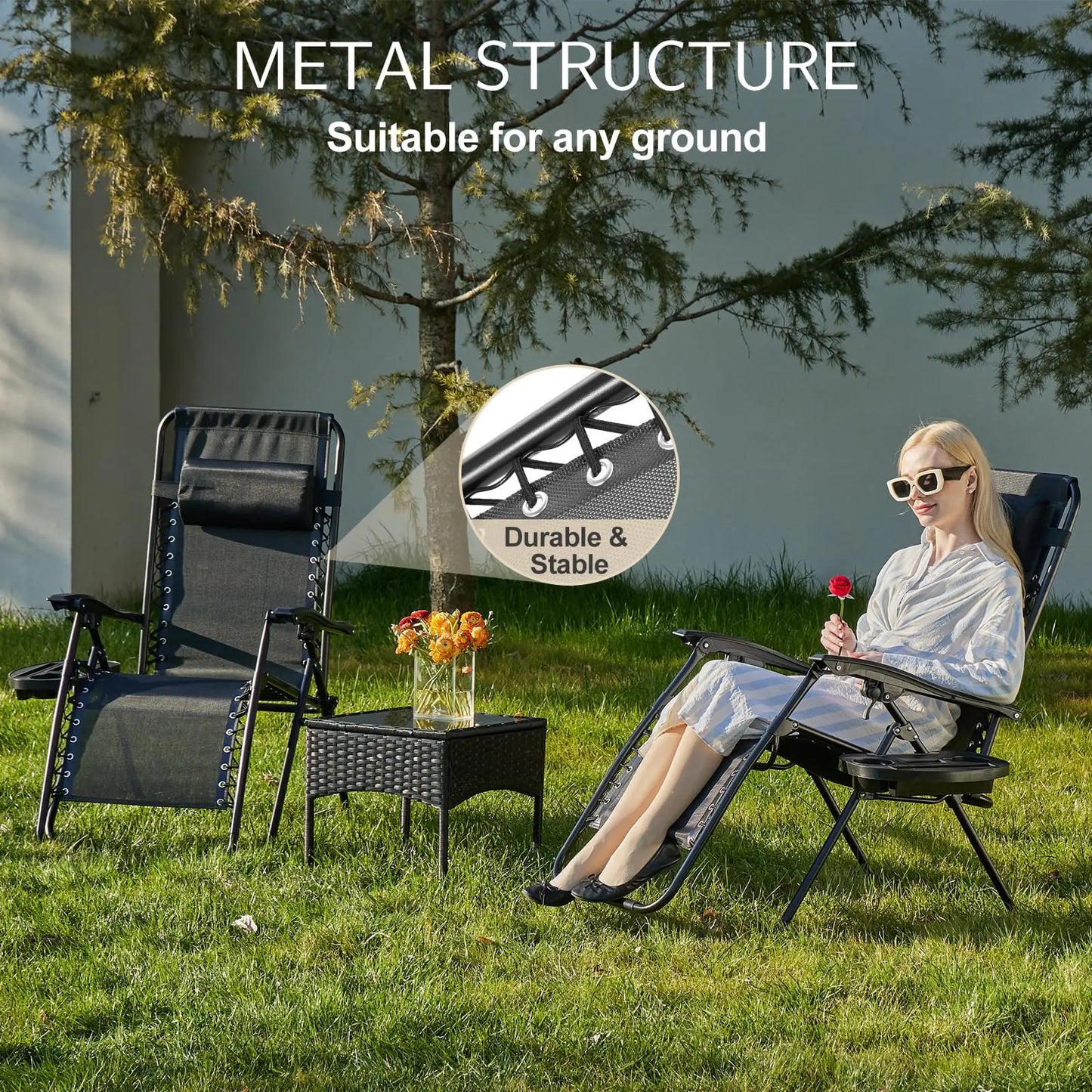 JHK Zero Gravity Recliner Set 2 Portable Outdoor Chairs