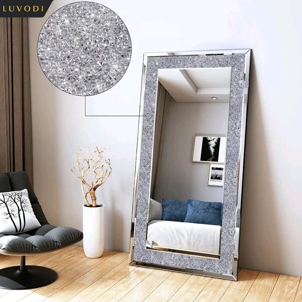 LUVODI Sparkly Crystal Rhinestone Frameless Wall Mirror Vanity