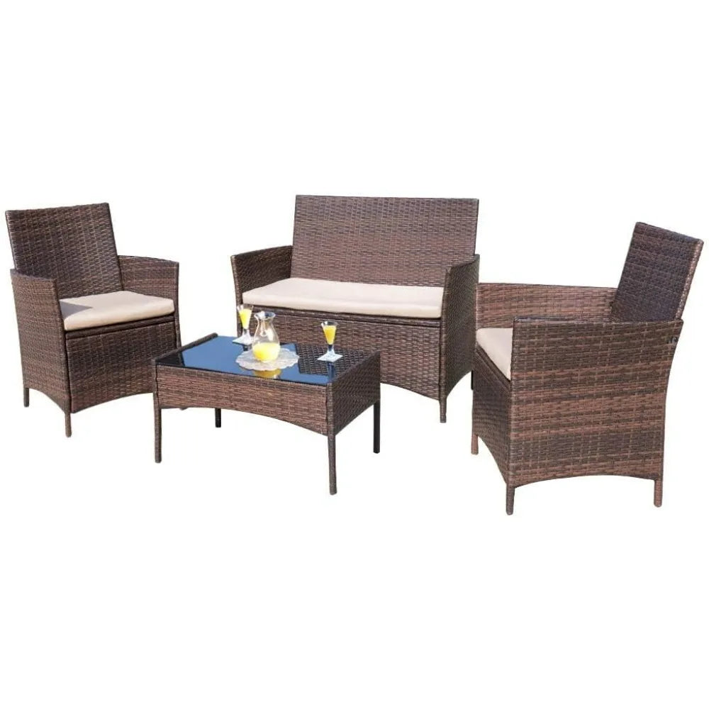 Outdoor Patio Furniture Set 4 Pieces Rattan Wicker Chairs