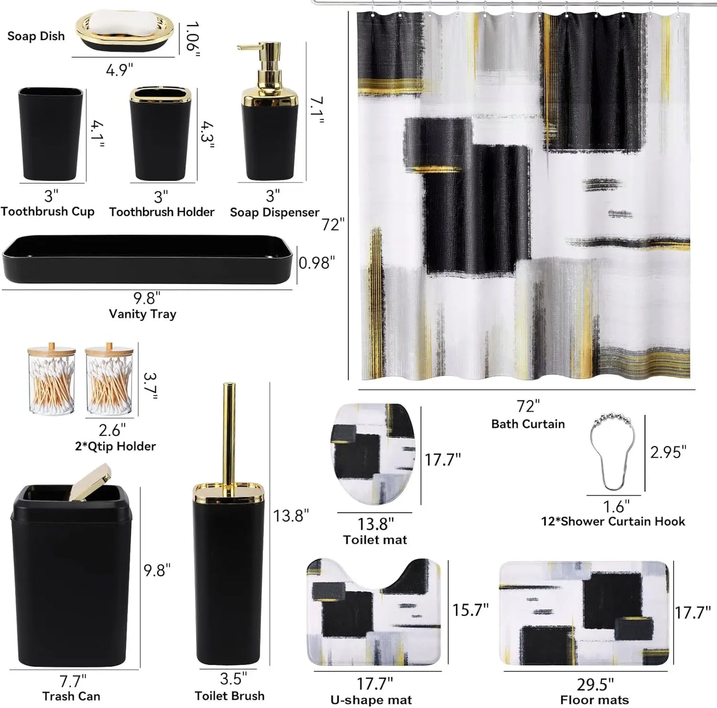 Bathroom Accessories Set With Shower Curtain Trash Can Soap Dispenser