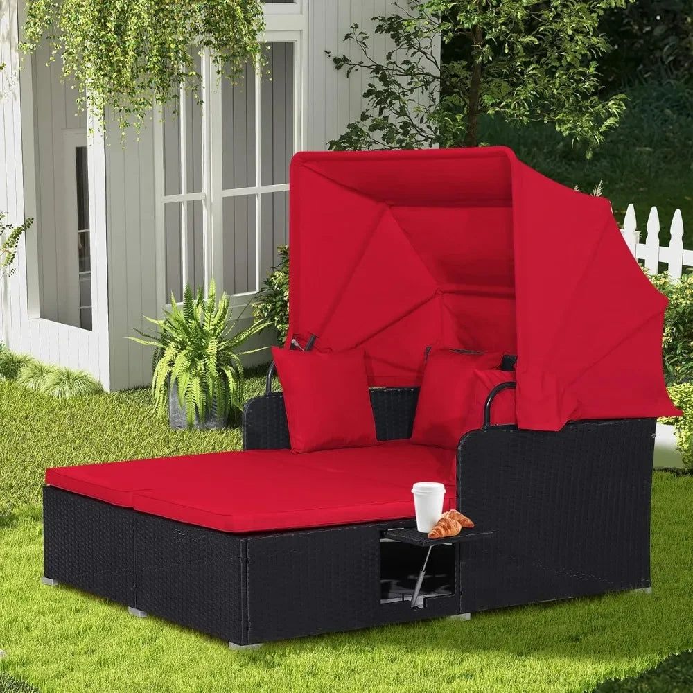 Outdoor Daybed With Retractable Canopy Patio Sectional Set