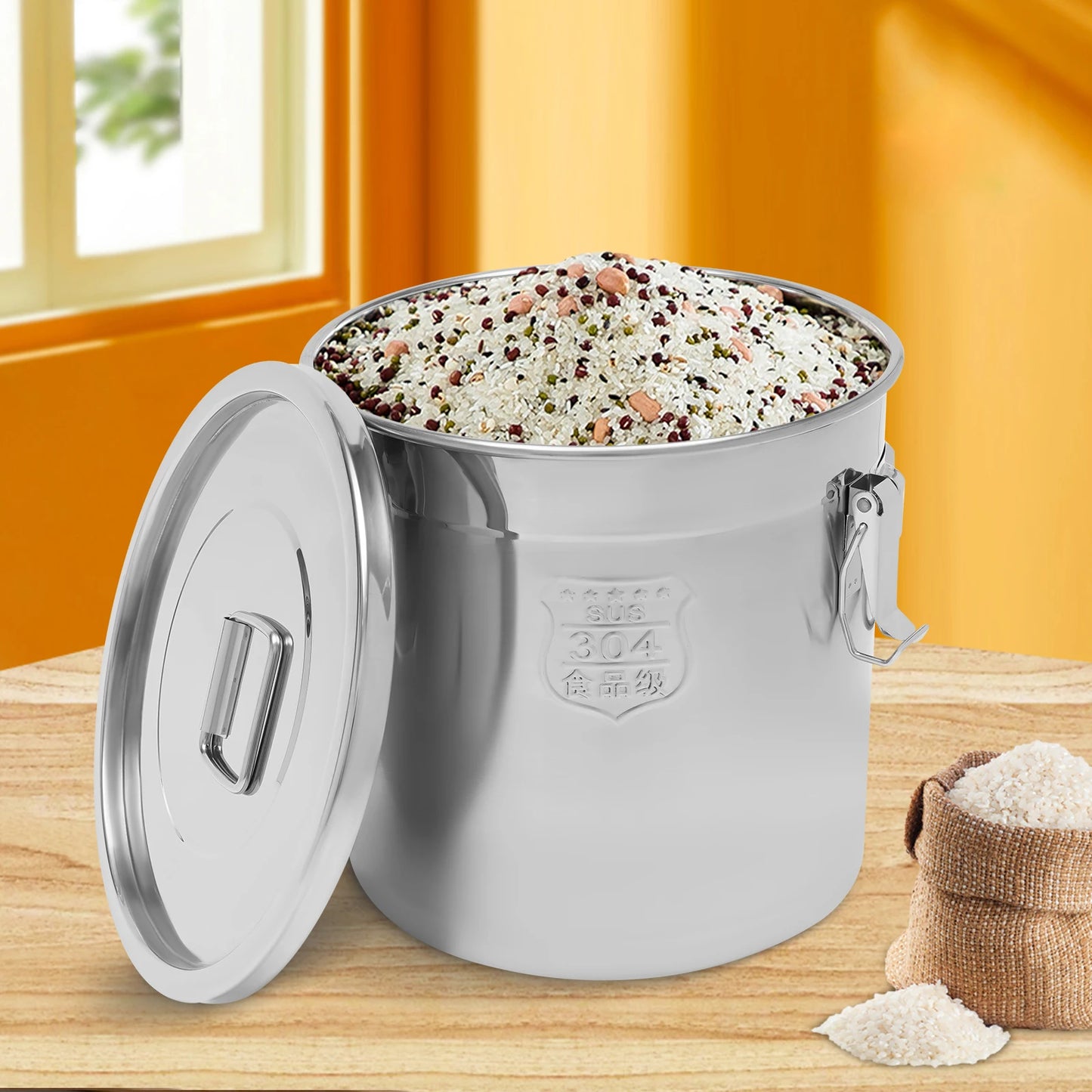 Stainless Steel Airtight Rice Canister With Lid For Kitchen Storage