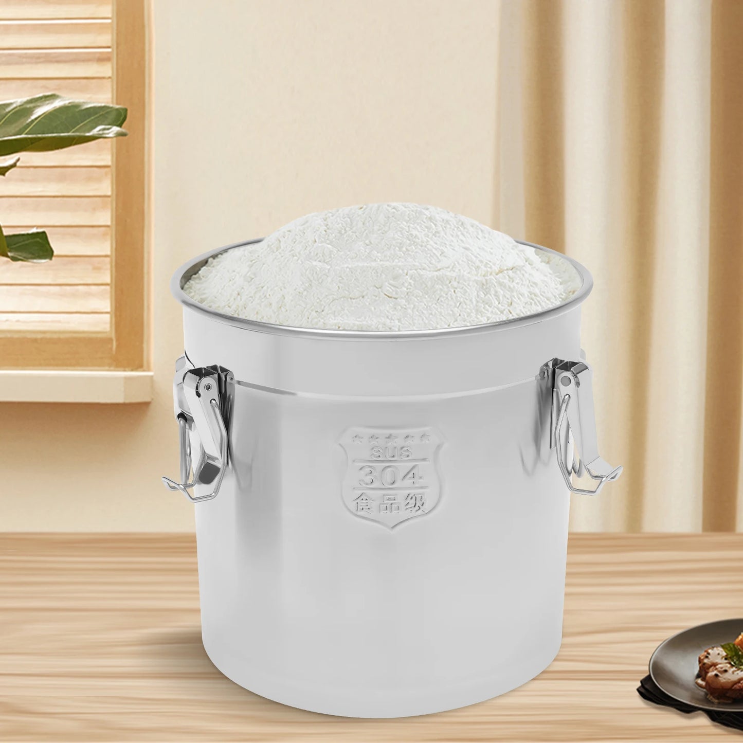 Stainless Steel Airtight Rice Canister With Lid For Kitchen Storage