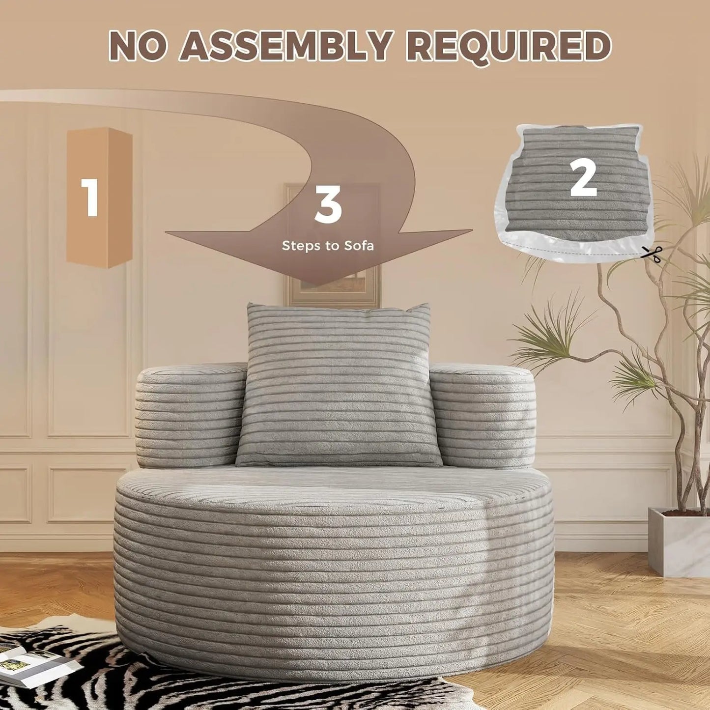 B.Sauraseng Upholstered Corduroy Round Accent Chair For Indoor Use