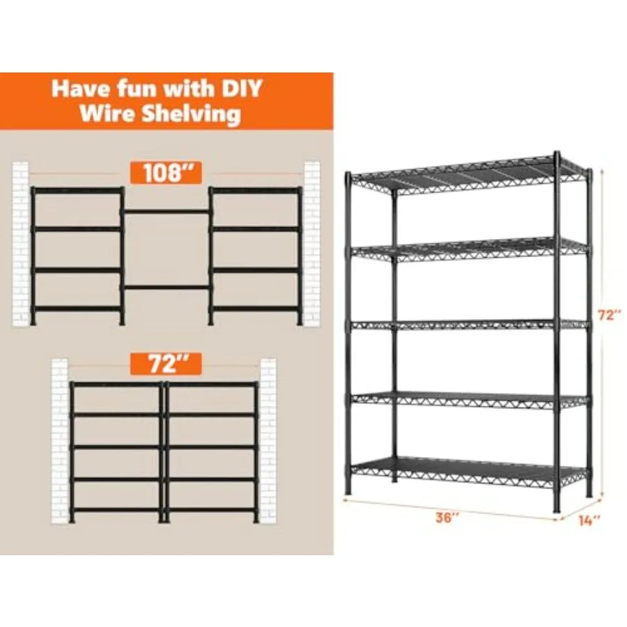 Five-Tier Heavy Duty Wire Shelving Unit for Garage Pantry