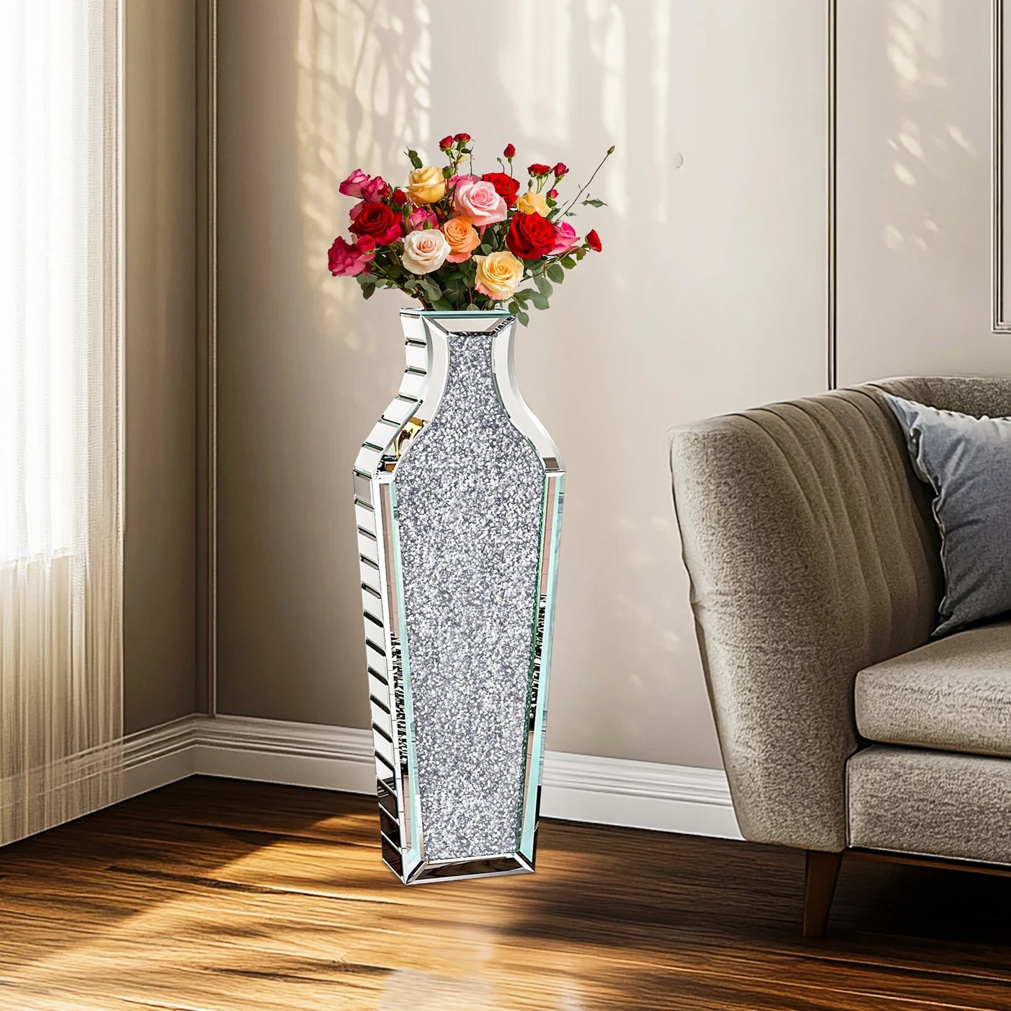 Crystal Crushed Diamond Glass Floor Vase With Inlay