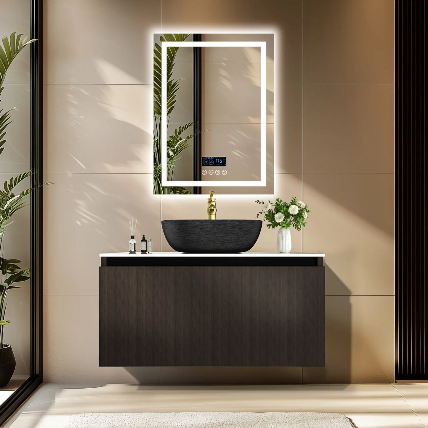 Modern Floating Bathroom Vanity Sink Combo Ceramic Basin Stone Top
