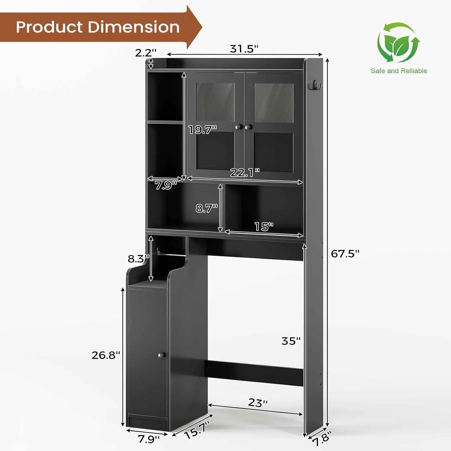 XMSJ Over Toilet Storage Cabinet With Glass Doors And Holder