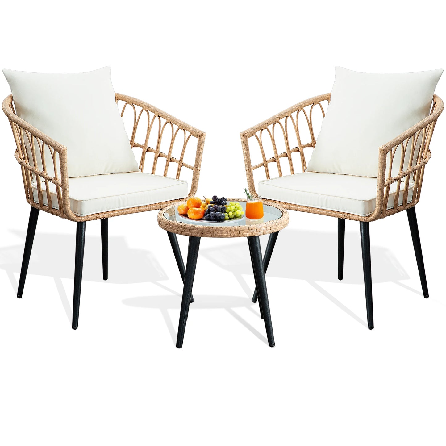 SEOGWISAM 3 Piece Outdoor Wicker Patio Furniture Set With Cushions