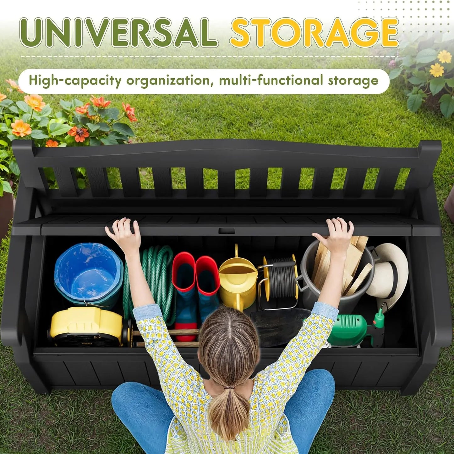 XMSJ Storage Bench Outdoor Deck Box Lockable Waterproof UV Resistant