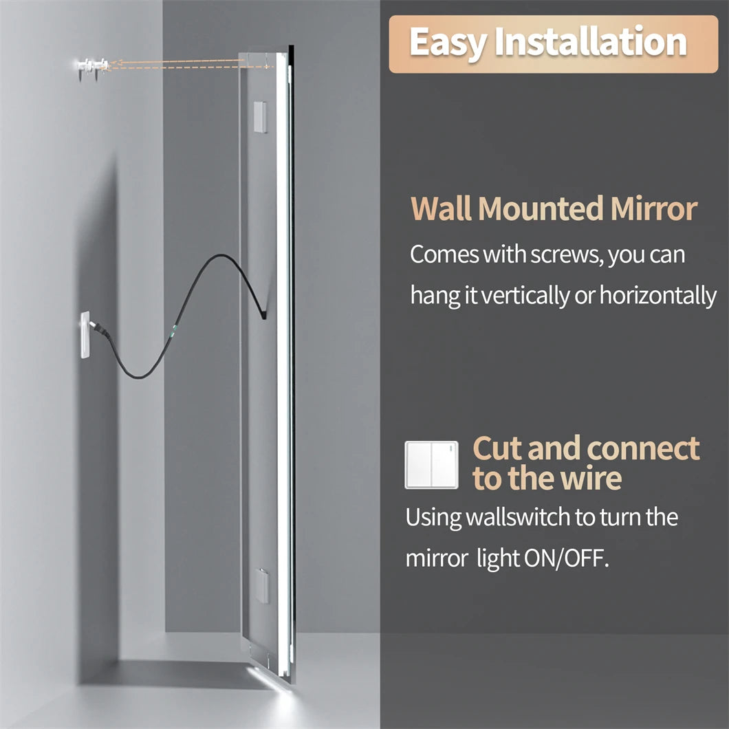 BORWART Smart LED Vanity Mirror With Bluetooth And Digital Display