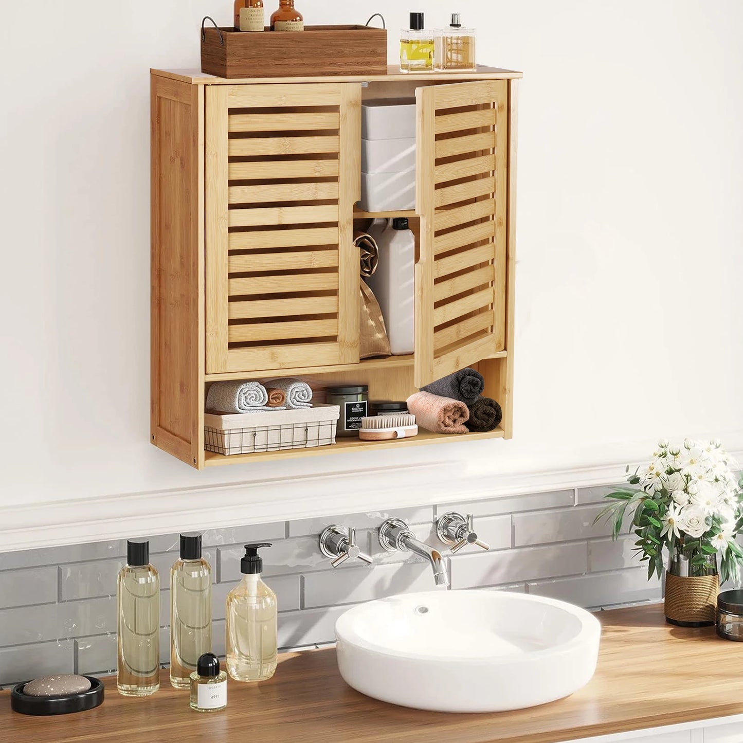 WisforFininsh Wall Mount Bathroom Cabinet With Adjustable Shelves