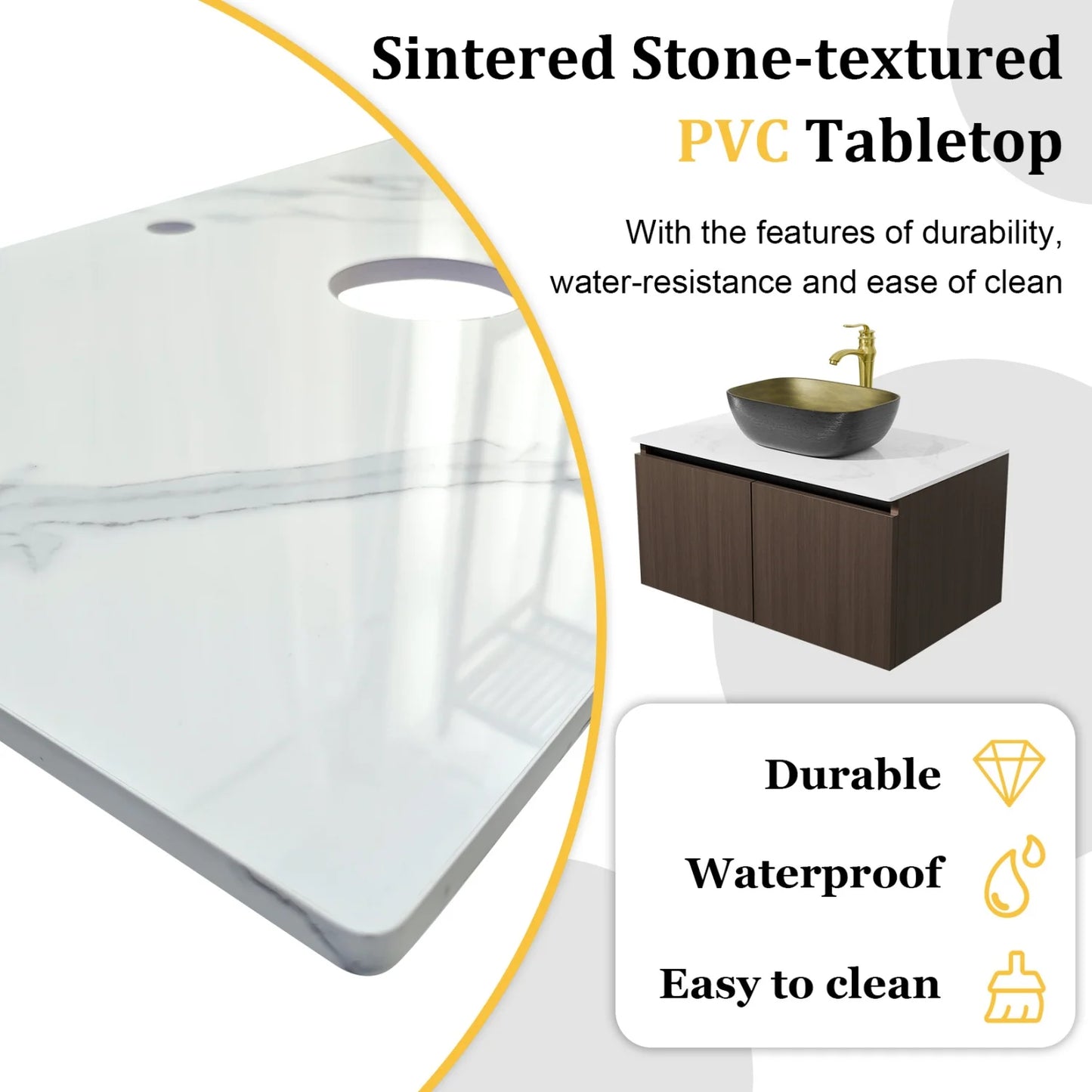Modern Floating Bathroom Vanity Sink Combo Ceramic Basin Stone Top