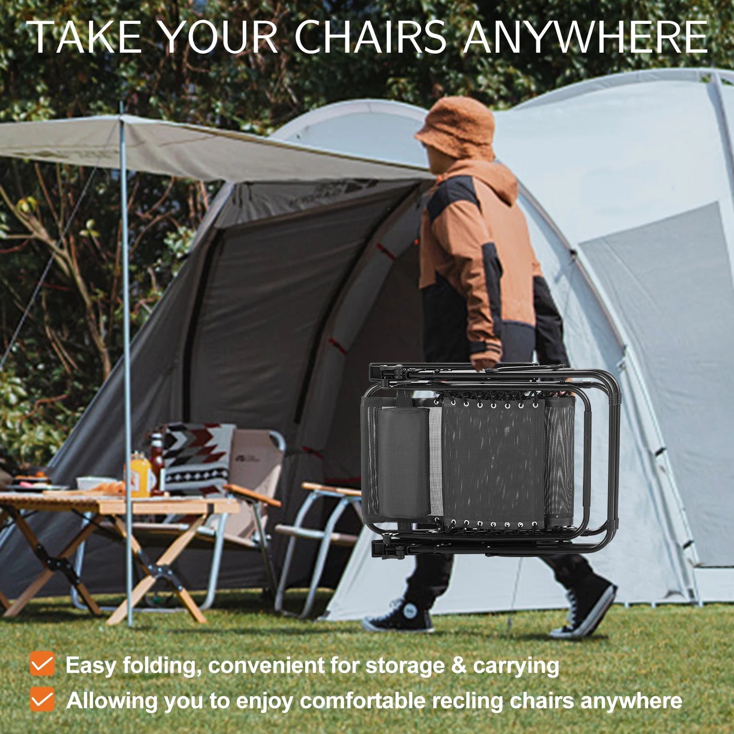JHK Zero Gravity Recliner Set 2 Portable Outdoor Chairs