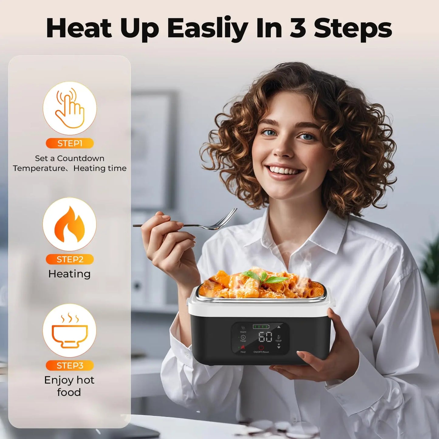 Wireless Insulated Lunch Box With 8000mAh Battery And 60W Heating