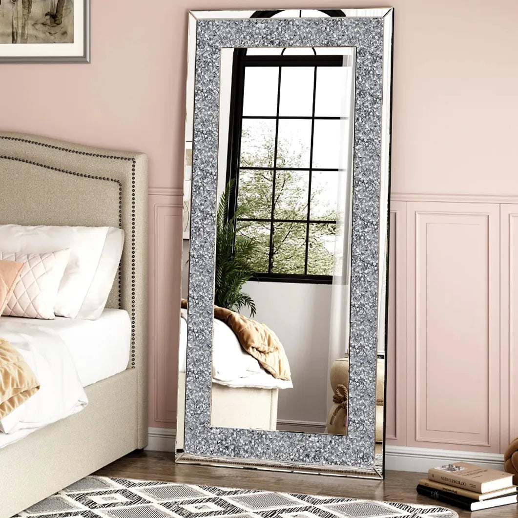 Frameless Diamond Crystal Wall Mirror Modern Rectangle
