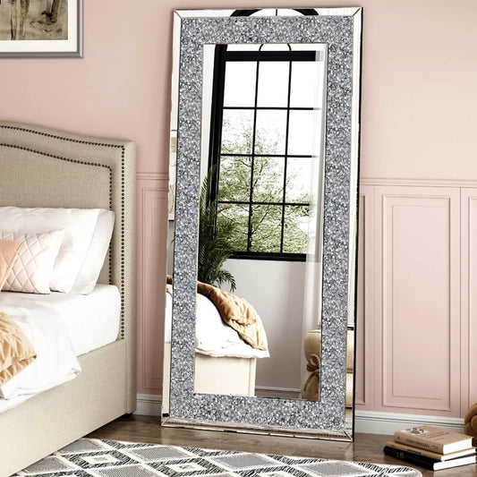 Frameless Diamond Crystal Wall Mirror Modern Rectangle