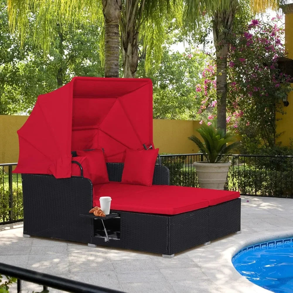 Outdoor Daybed With Retractable Canopy Patio Sectional Set