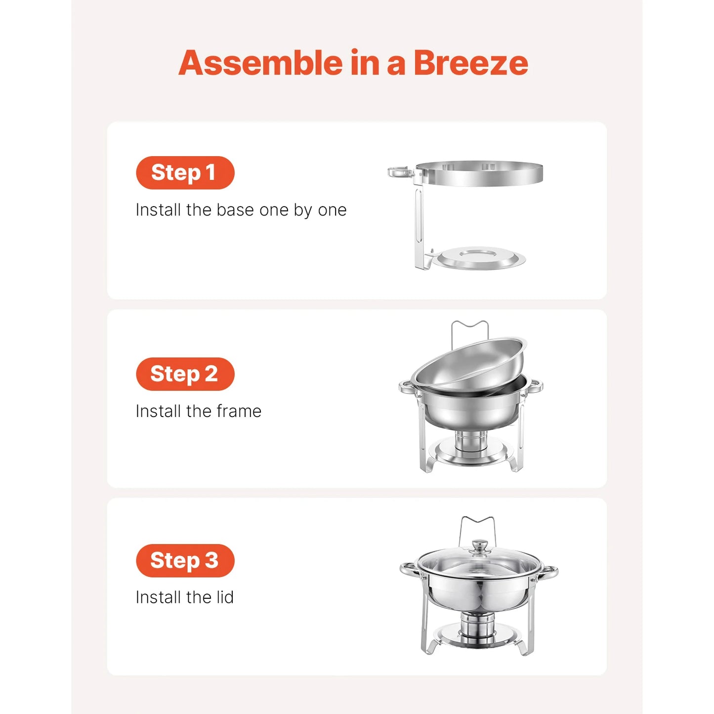 SucceBuy Round Chafing Dish Buffet Set With 2 Pans