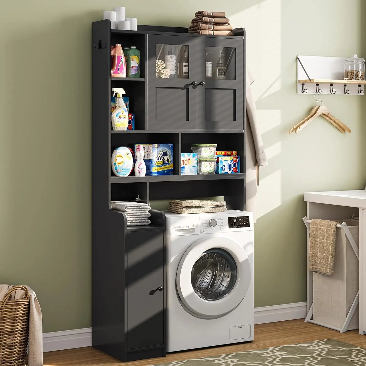 XMSJ Over Toilet Storage Cabinet With Glass Doors And Holder