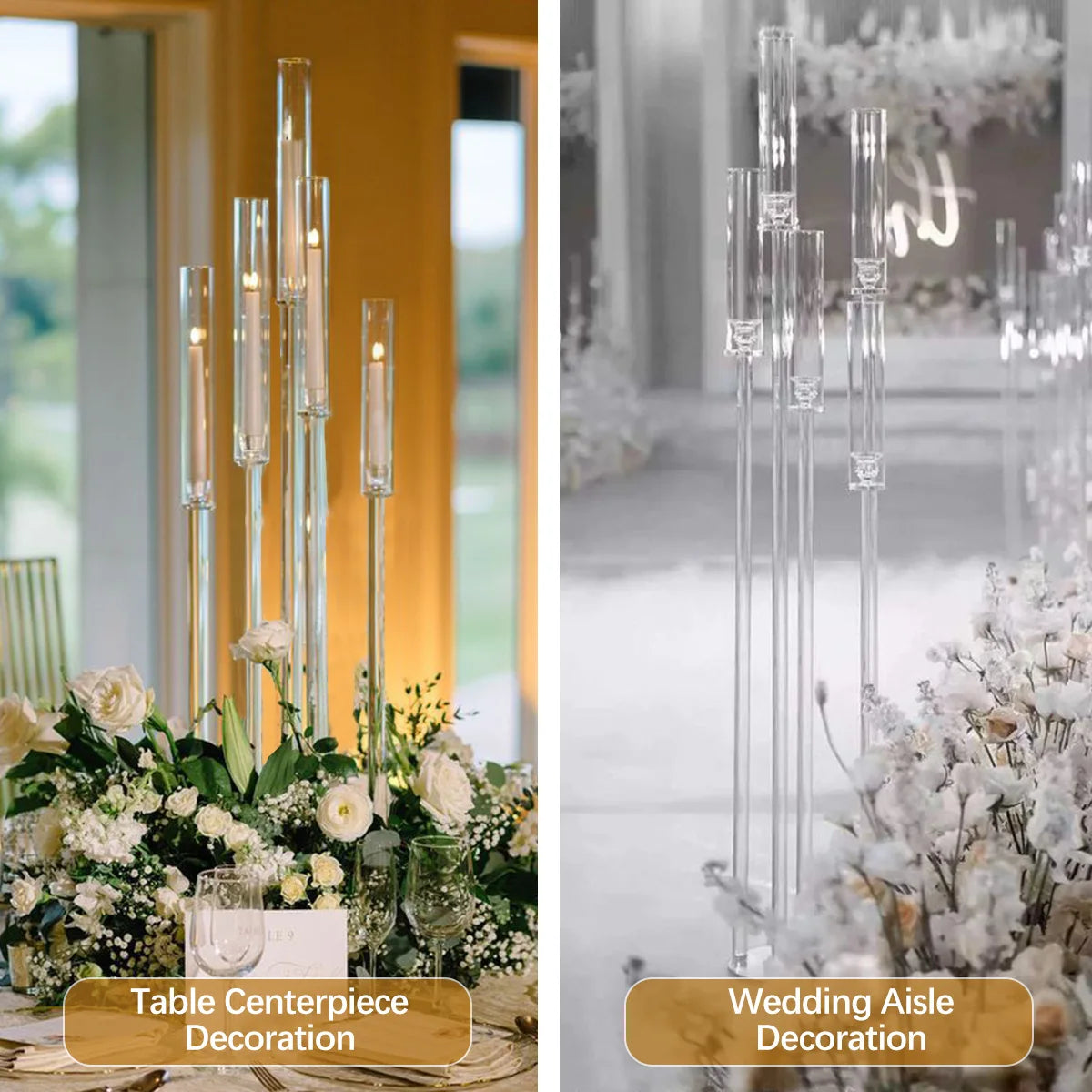 VINCIGANT 10 Pack Acrylic 5-Arm Candelabra Wedding Centerpiece