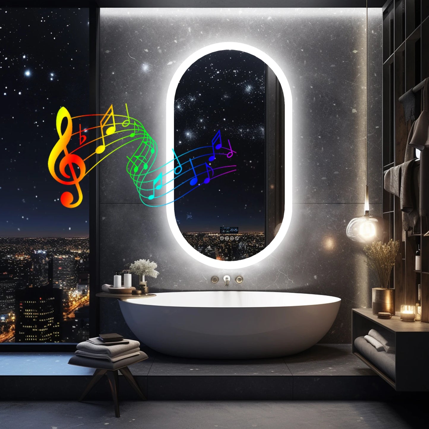 LUVODI Bluetooth Lighted Bathroom Mirror With Time Date Display Anti-Fog