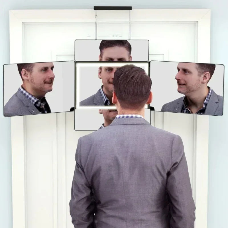 Self Haircut Mirror With LED Lights 360 Degree Rechargeable Adjustable