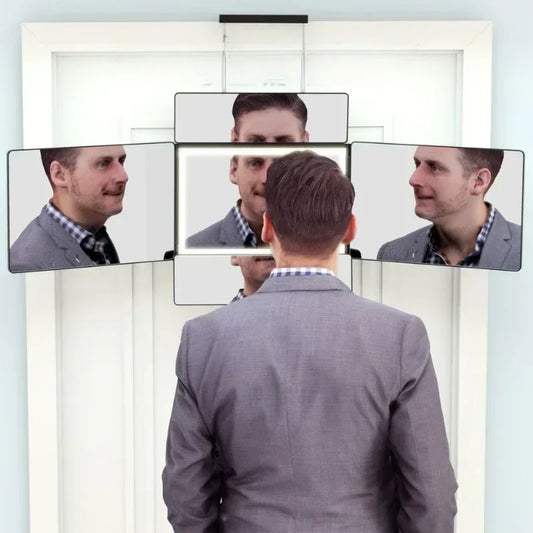 Self Haircut Mirror With LED Lights 360 Degree Rechargeable Adjustable