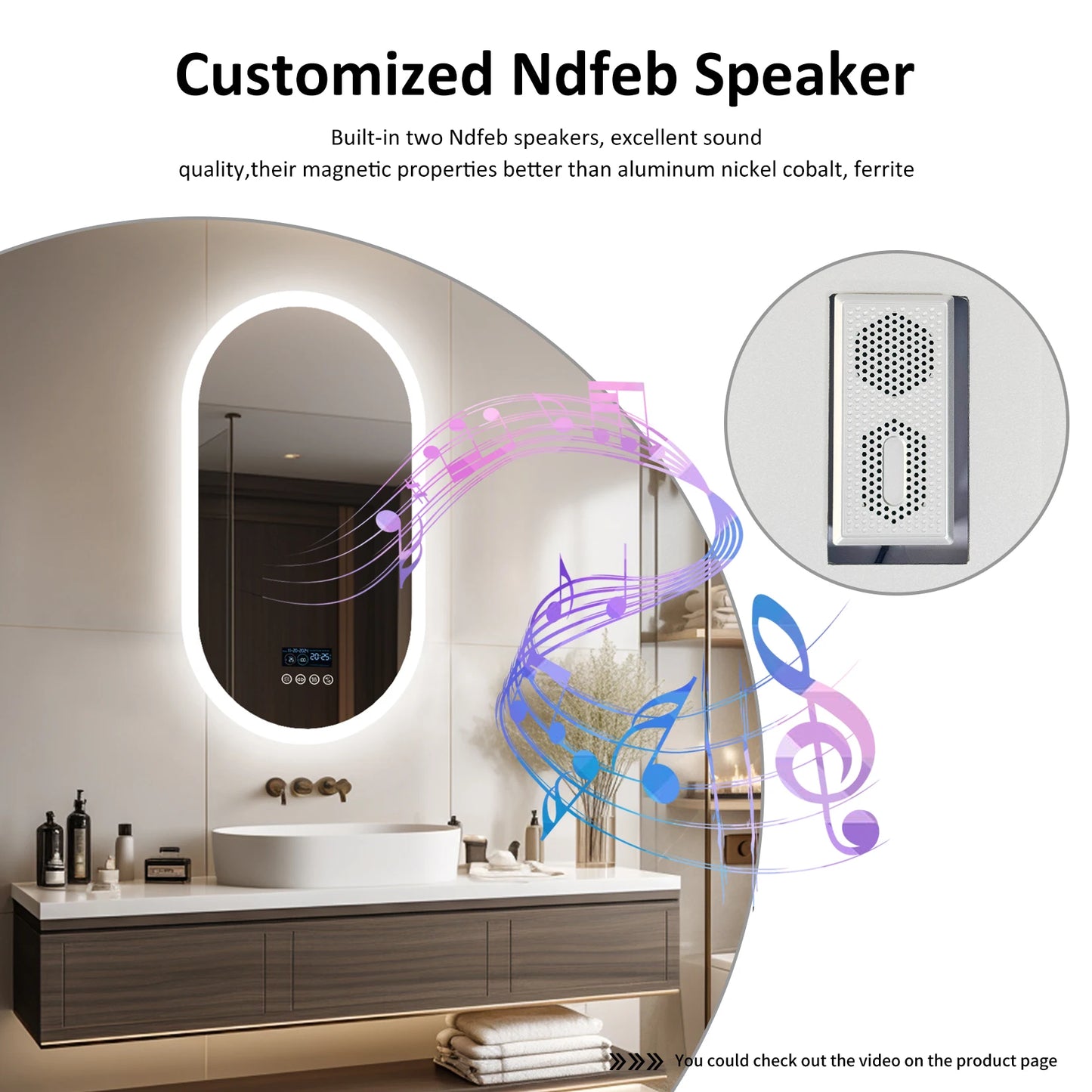 LUVODI Bluetooth Lighted Bathroom Mirror With Time Date Display Anti-Fog