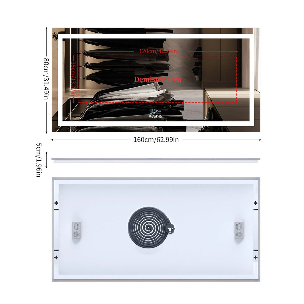 BORWART Smart LED Vanity Mirror With Bluetooth And Digital Display