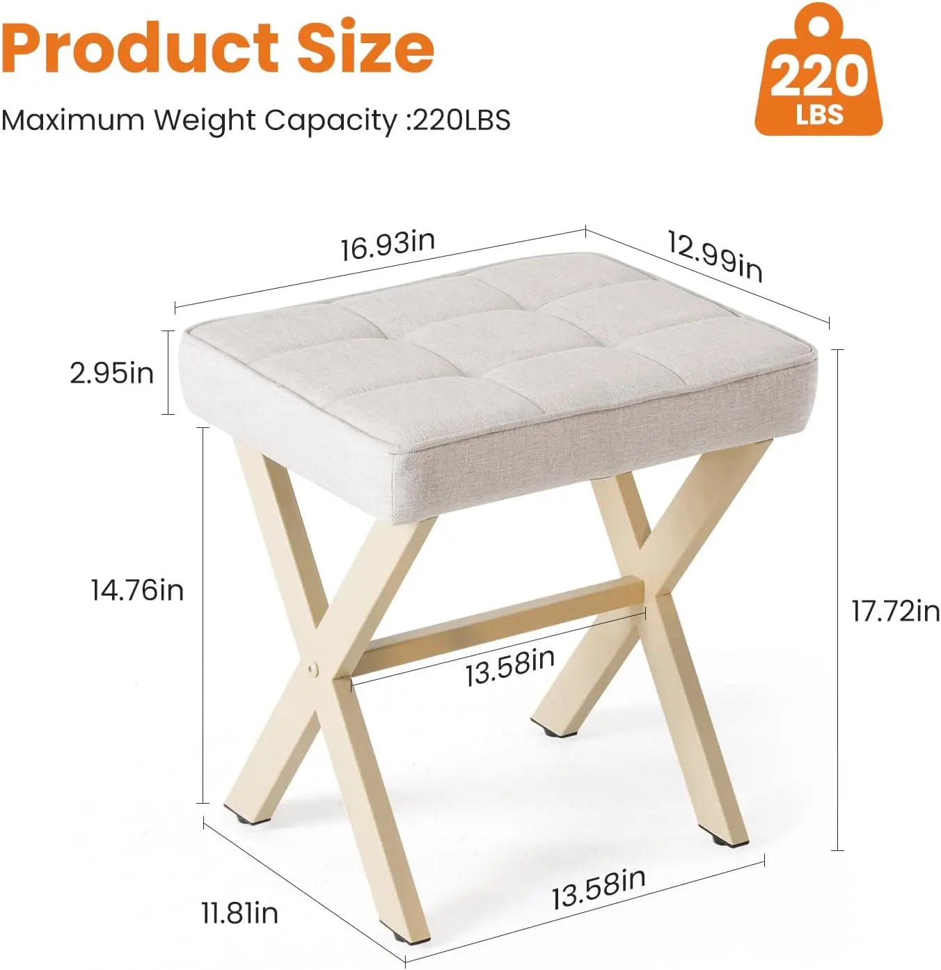 XMSJ Vanity Stool Ottoman Linen Padded Seat Metal X Legs