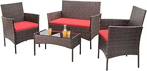 Outdoor Patio Furniture Set 4 Pieces Rattan Wicker Chairs
