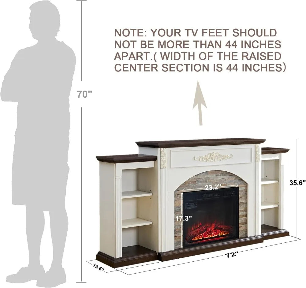 Farmhouse Electric Fireplace Mantel TV Stand With Storage
