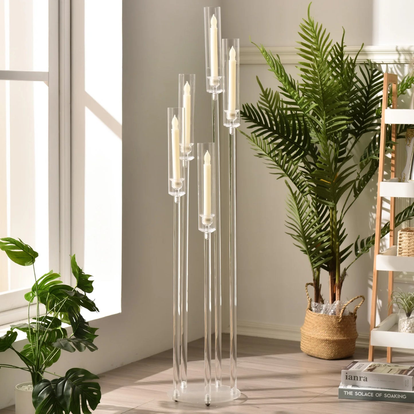 VINCIGANT 10 Pack Acrylic 5-Arm Candelabra Wedding Centerpiece
