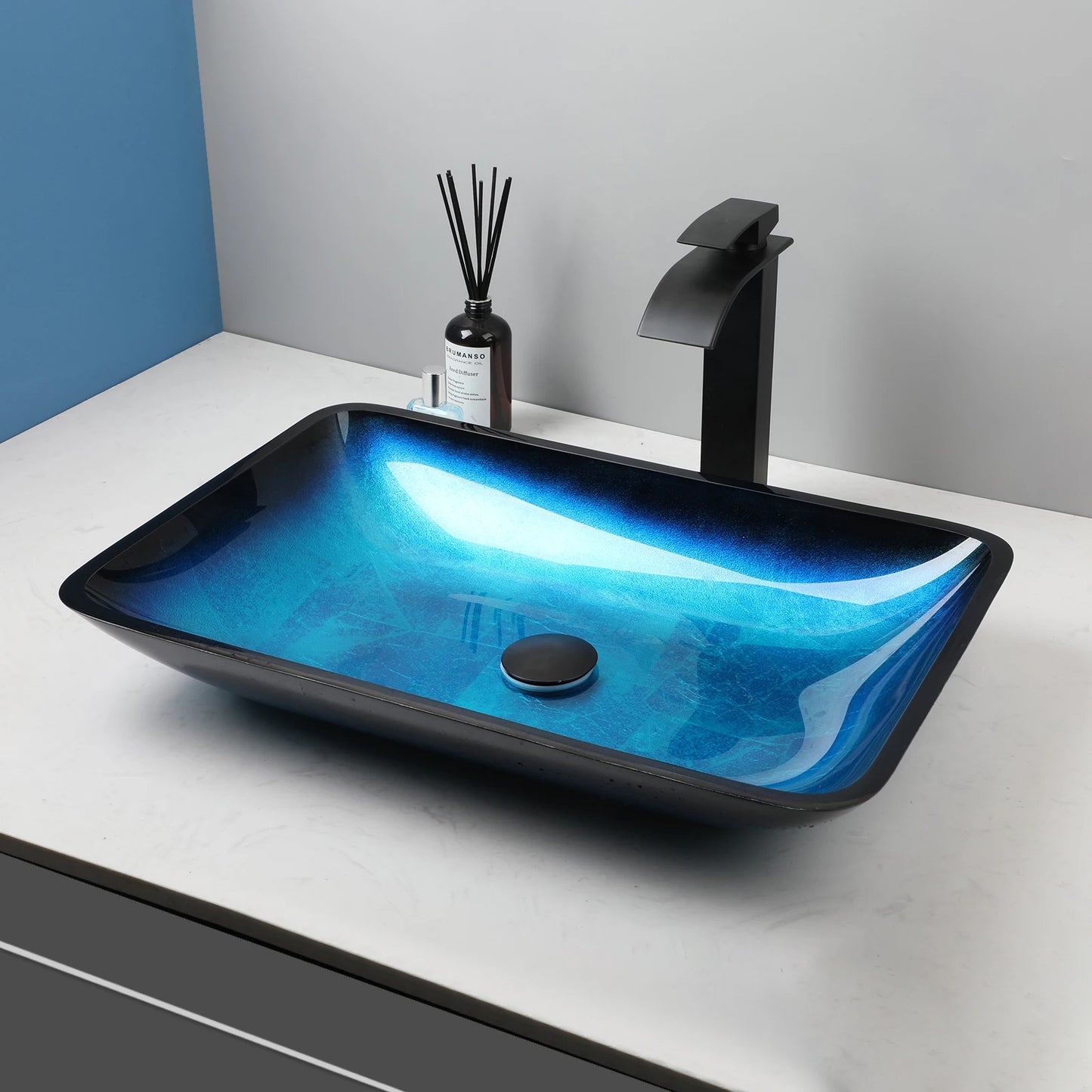 YANKSMART Tempered Glass Bathroom Basin Sink With Faucet Set