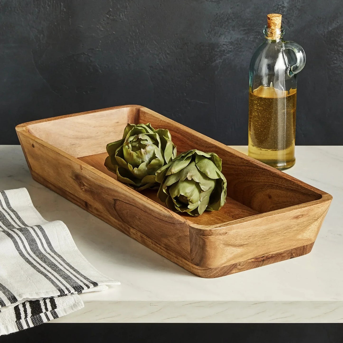 Hign-concerned Natural Finish Acacia Wood Oval Serving Bowl