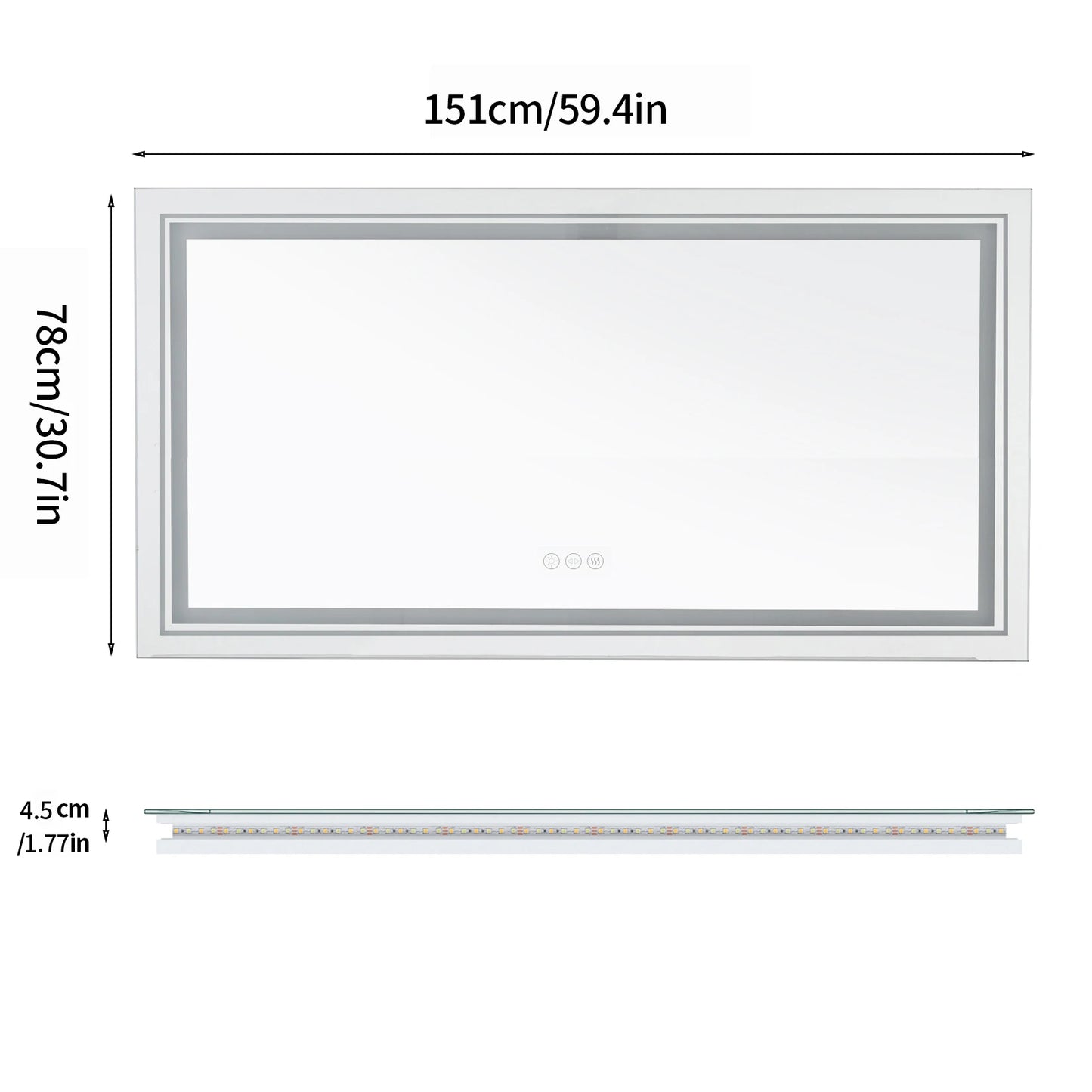 LED Bathroom Mirror Front And Backlit Lights Antifog Wall Mount