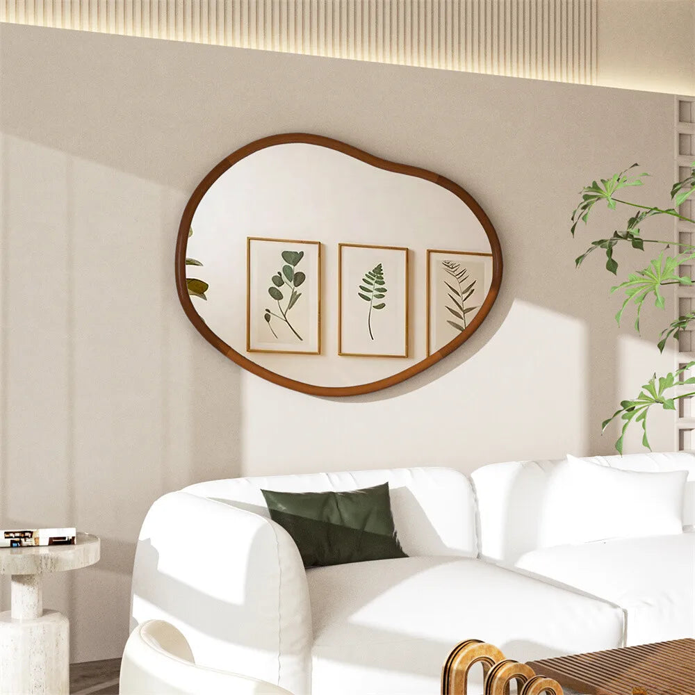 BORWAR Irregular Wooden Framed Wall Mirror Asymmetrical Loft Style