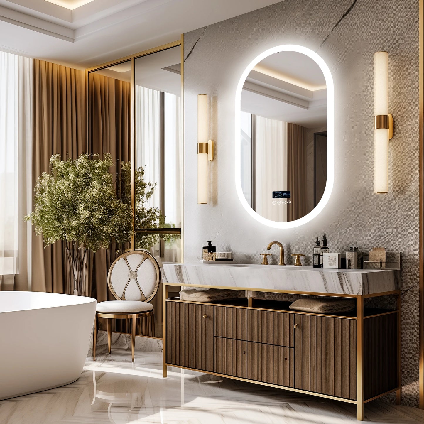 LUVODI Bluetooth Lighted Bathroom Mirror With Time Date Display Anti-Fog