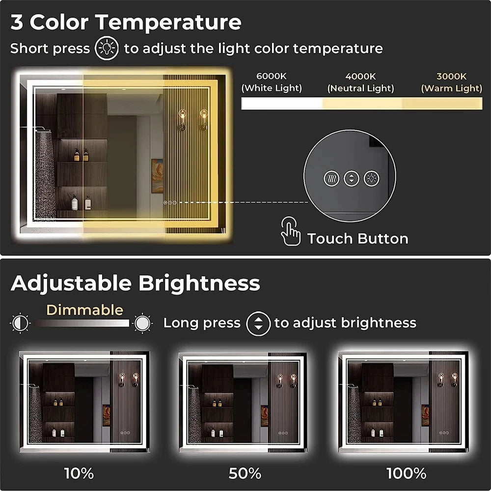 Wisfor LED Backlit Vanity Mirror With Dimmable Front Lighting