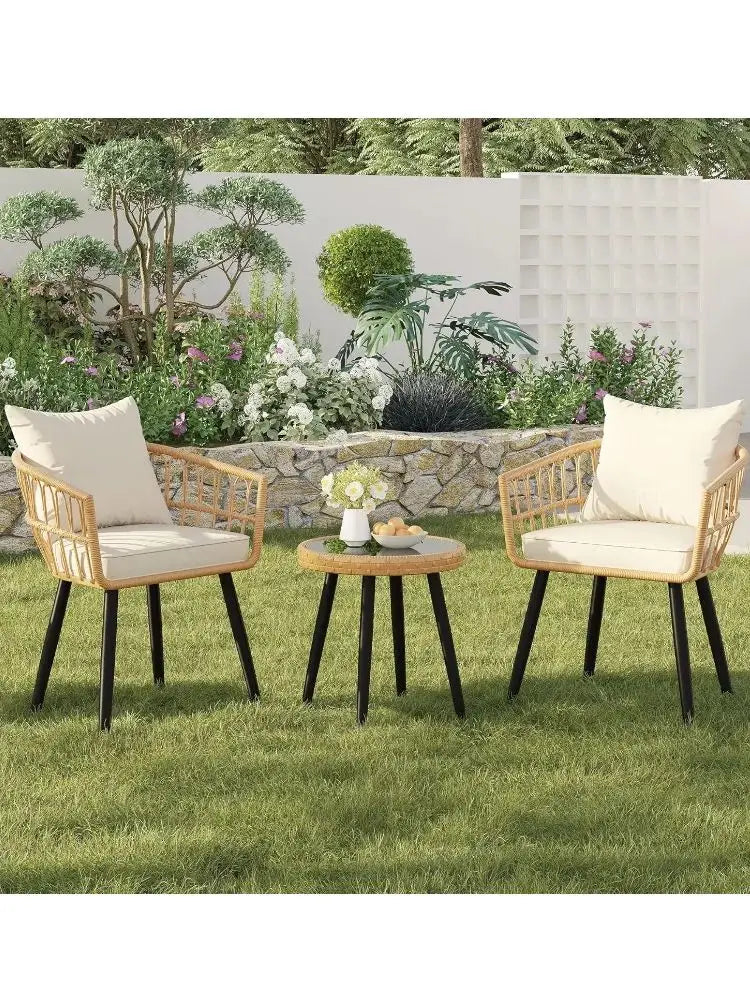 SEOGWISAM 3 Piece Outdoor Wicker Patio Furniture Set With Cushions